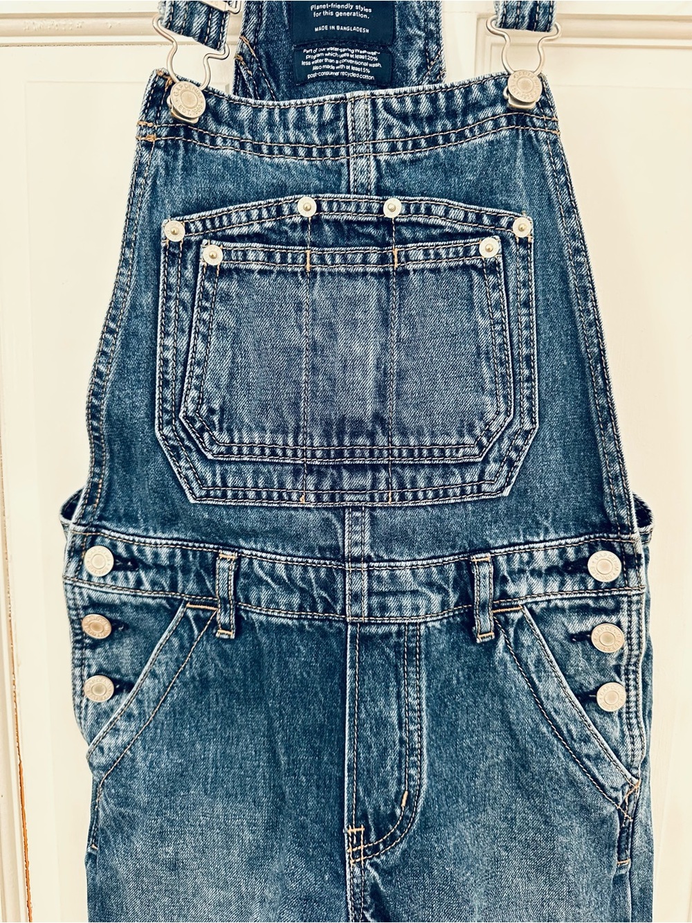 Gap Kids Medium-Wash Denim Overall Straight-Leg Pants Sz M (8-9) - Picture 3 of 9